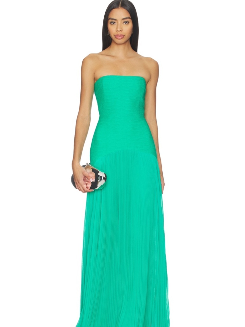 Alexis Strapless Pleated Maxi Dress in Teal Green